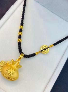 福袋招财吊坠项链男女金色钱袋子转运珠锁骨链个性时尚气质编织链