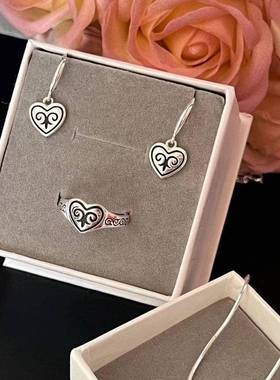 蒙古元素复古百搭小众设计民族风镂空心形项链戒指气质耳钉食指戒