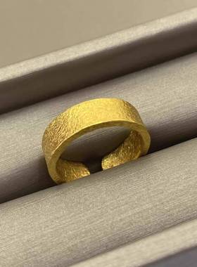 黄金色錾刻开口戒指高级感古法纸醉金迷简约国潮女小众复古指环