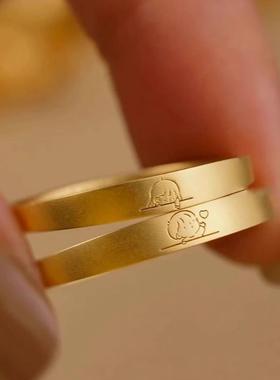 极细哑光质感萌系小众情侣男孩女孩情人节对戒雕刻热恋饰品