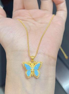 蓝蝴蝶金色吊坠2025年新款简约素雅极简时尚百搭铜合金材质锁骨链