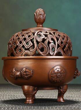 铜香炉紫铜香薰炉 吉祥莲花香炉礼品香道用品具铜饰品