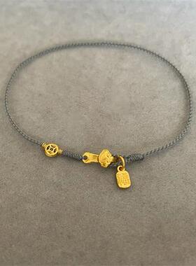 虎年黄金色小爪子手工灰色绳福牌脚链送女友百搭简约设计感款