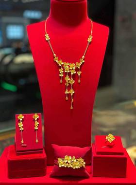 黄金色繁花似锦项链结婚轻奢气质百搭高级感潮流花朵耳环手镯指环