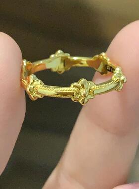 黄金色鸢尾花戒指女新款小众戒子指环精致简约高级感时尚通勤款