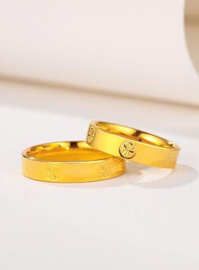 金色素圈指环光面带钻纹戒指时尚简约单调光面情侣对戒百搭气质