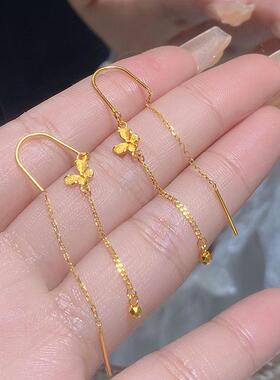 轻奢复古黄金色蝴蝶流苏耳钉耳线耳饰小众设计高级感生日礼物新款