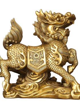 黄铜铸造瑞兽麒麟黄铜定制工艺品摆件