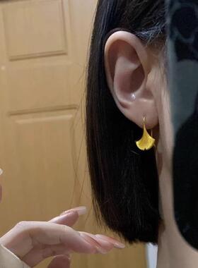 黄金色银杏叶耳饰耳环女耳扣防过敏时尚气质百搭耳环高级感耳饰