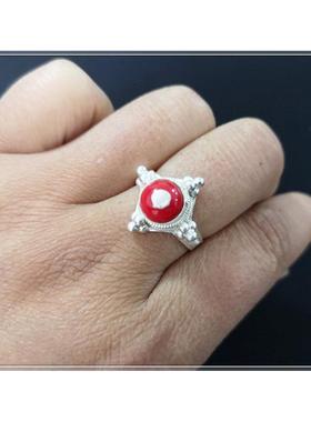 凉山彝族传统戒指纯手工情侣戒指少数民族特色复古红珠男女指环