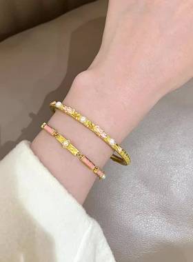 复古红色黄金色珐琅手镯小众设计高级感气质精致典雅烧蓝锦鲤手镯