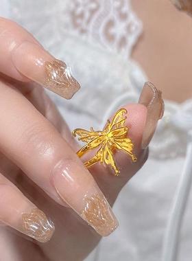 黄金色蝴蝶戒指女2025年新款精美轻奢高级感百搭简约指环送女友