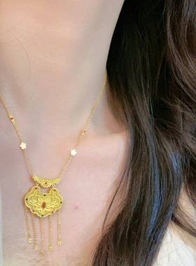 古法镂空花丝如意锁包流苏项链女轻奢百搭小众高级感复古大气套链