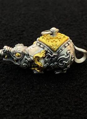 藏式民族风复古做旧款镀金色吐宝鼠吊坠招米纳财如意挂坠项坠配件