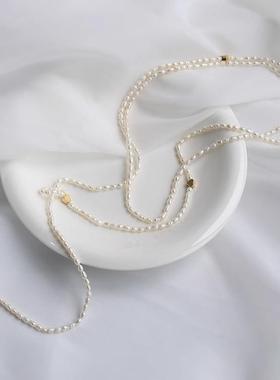 仿米粒珍珠长项链ins小众设计感爱心轻奢毛衣链时尚气质百搭饰品