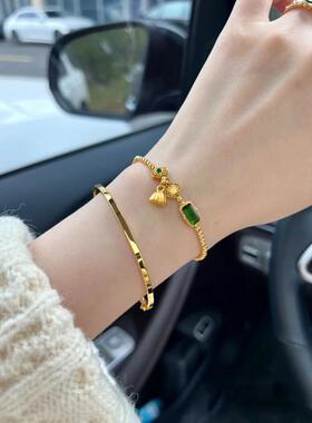 古法金色镶祖母绿锆石手链金色珠子手串莲蓬小花轻奢精致气质饰品