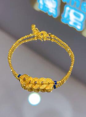 黄金色五帝铜钱手链新爆款蹦迪珠手串小众设计复古轻奢高级感手链