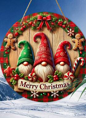 跨境Merry Christmas 木质木板带麻绳圆盘挂件节日氛围门窗装饰品