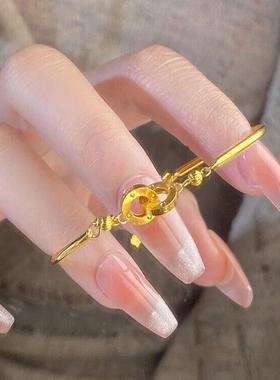 古法黄金色环环相扣手镯女新款轻奢高级感双环手链镯子生日送女友
