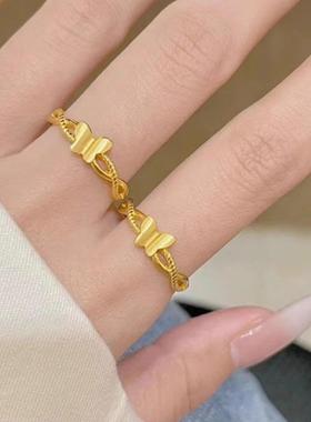 金色光面蝴蝶戒指麻花戒圈活口小众设计轻奢高级感生日礼物送女友