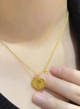 古法经典如意福字锁包黄金色项链套链一体小众平安锁吊坠送女友