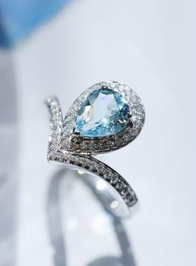 镶钻海蓝宝珍珠戒指女叠戴约瑟芬套戒爱加冕开口食指戒气质百搭款