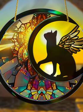 跨境给爱猫人士和女士的礼物亚克力圆盘挂饰商店橱窗门廊装饰挂件