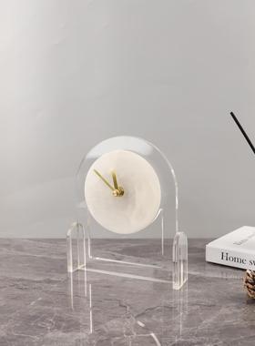 轻奢创意透明亚克力云石台钟座钟桌面摆件客厅卧室玄关家居装饰品