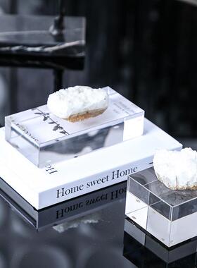 现代极简样板房客厅白水晶摆件茶几玄关摆场软装饰品创意家居摆设