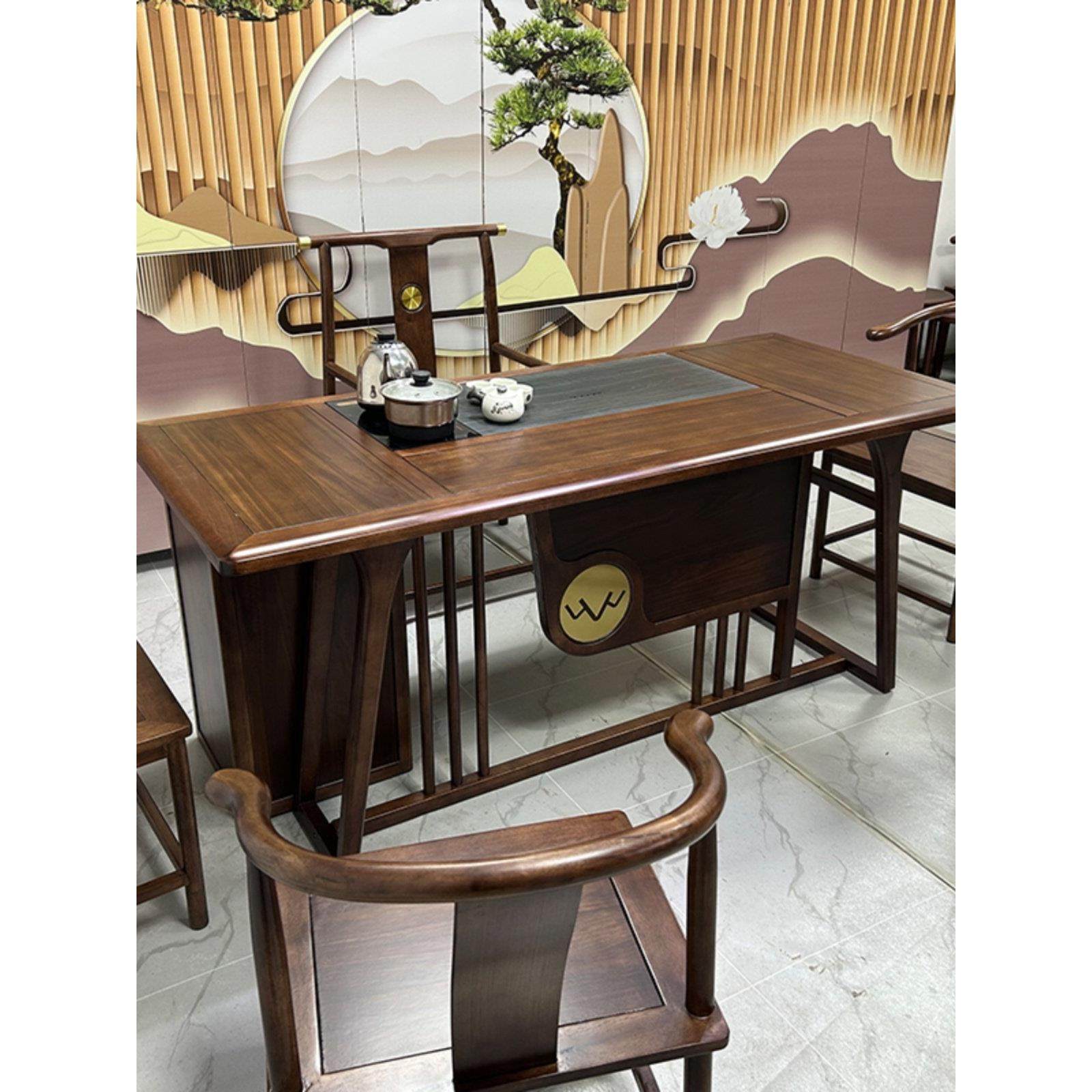 乌金木工艺茶桌椅组合1.28/1.4/1.8/2/2.2米居家办公泡茶台电脑桌,淘宝优惠券,粉丝福利购,淘宝优惠卷
