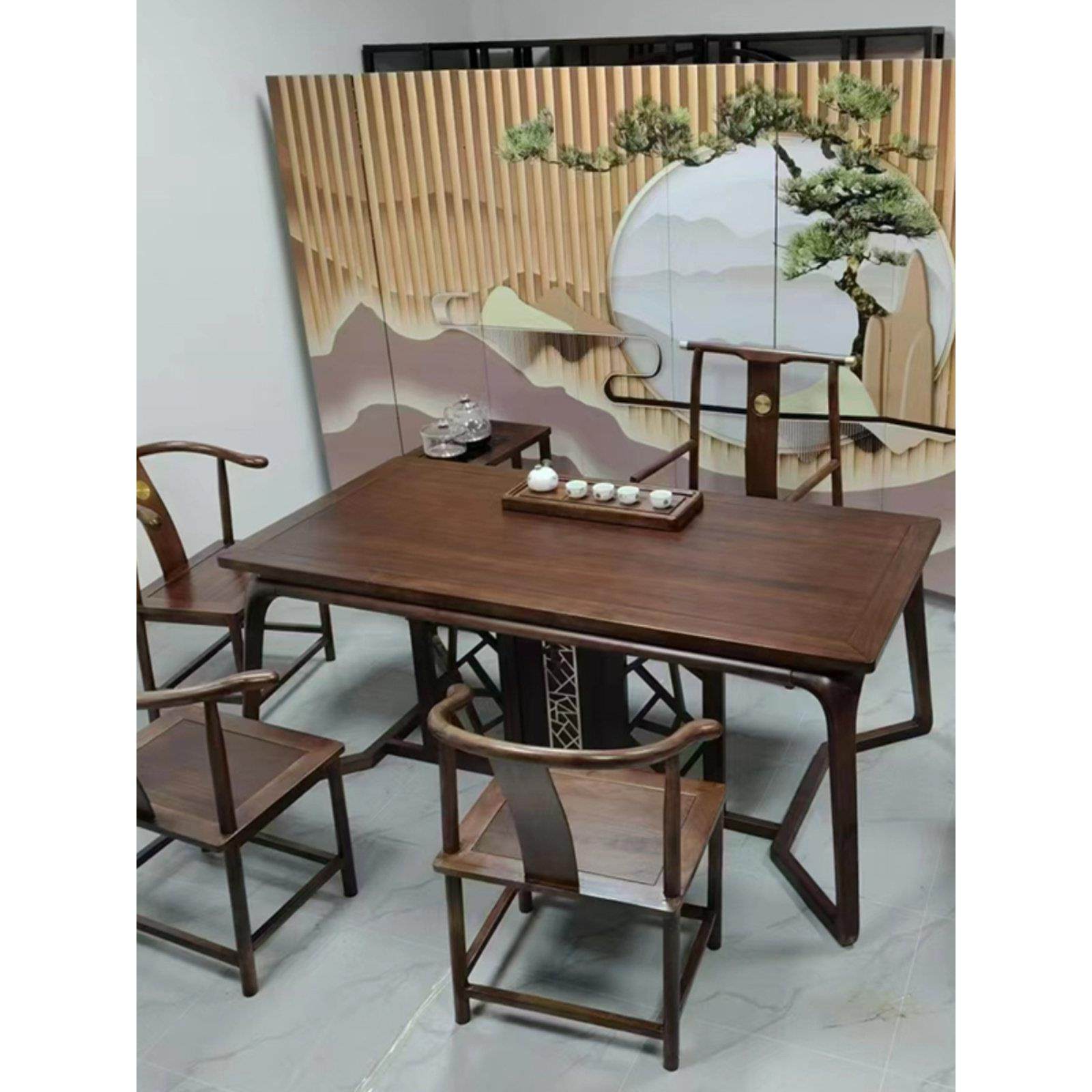 乌金木工艺茶桌椅组合1.28/1.4/1.8/2/2.2米居家办公泡茶台电脑桌,淘宝优惠券,粉丝福利购,淘宝优惠卷