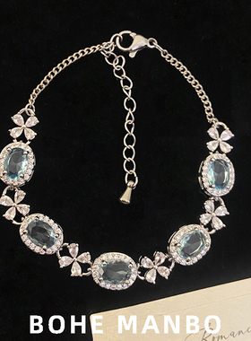 蓝色锆石手链女轻奢小众高级感