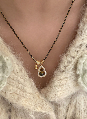 美拉德天然虎眼石镂空葫芦项链女