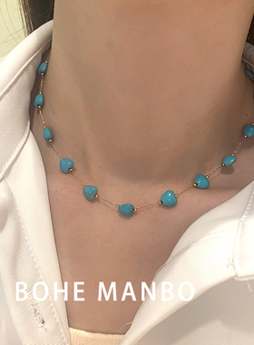 高级感蓝色小众纹理百搭锁骨链