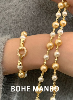 施家珠金色混彩毛衣链大气锁骨链