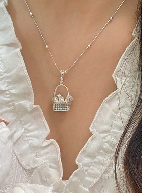 法式花篮镂空施家珠吊坠项链女