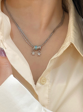 滴油五角星锆石链条吊坠项链女