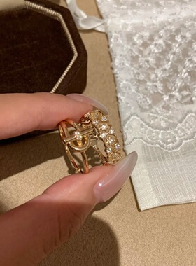复古轻奢星芒点钻可调节女戒指