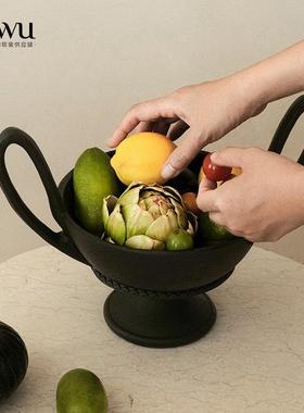 物软装齐法式中古风双QSO耳高水果盘摆艺件覆古术干 干果盘客脚厅