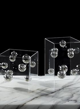 现代约轻欧式奢亚克力罩子星摆件样板房简售球ZIF楼处软装饰品摆