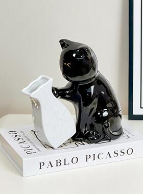 书房桌面花瓶插轻奢高档猫咪摆件现饰代家居酒花柜电摆视柜MDSHP