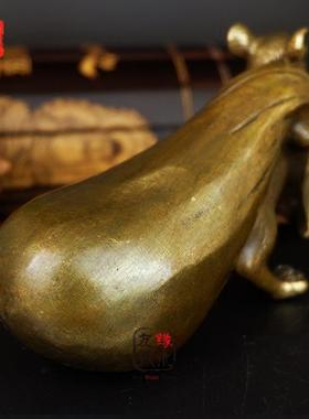 复古黄铜鼠摆件铜老鼠背钱拉布袋生肖鼠招财家居客厅办公室吉祥物