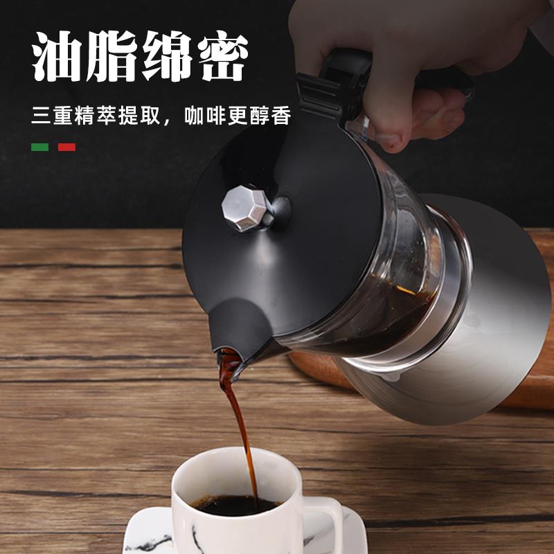 食品级可视不锈钢意式浓缩摩卡壶煮咖啡壶手冲壶小型意式咖啡机 - 图0