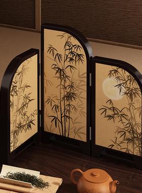 新中式桌面小屏风摆件茶室电视柜客厅玄关墨竹文创古风折叠装饰画