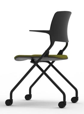 会议椅现代简约培训椅折叠办公椅塑料四脚扶手带轮电脑椅靠背椅子