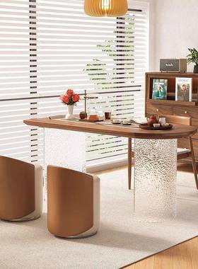 严选白蜡木阳台茶桌组合办公室功夫小茶台泡茶桌亚克力悬浮茶桌椅