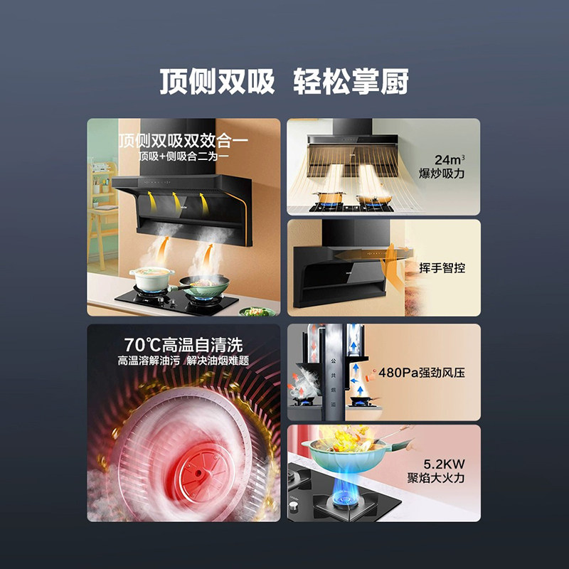 【净烟系列】海尔统帅抽油烟机顶侧双吸超薄家用厨房大吸力F72