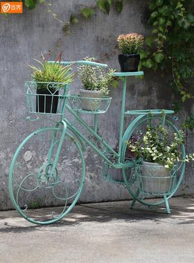 创意店铺橱窗装饰拍摄落地摆件道具家居饰品自行车服装店铁艺花架
