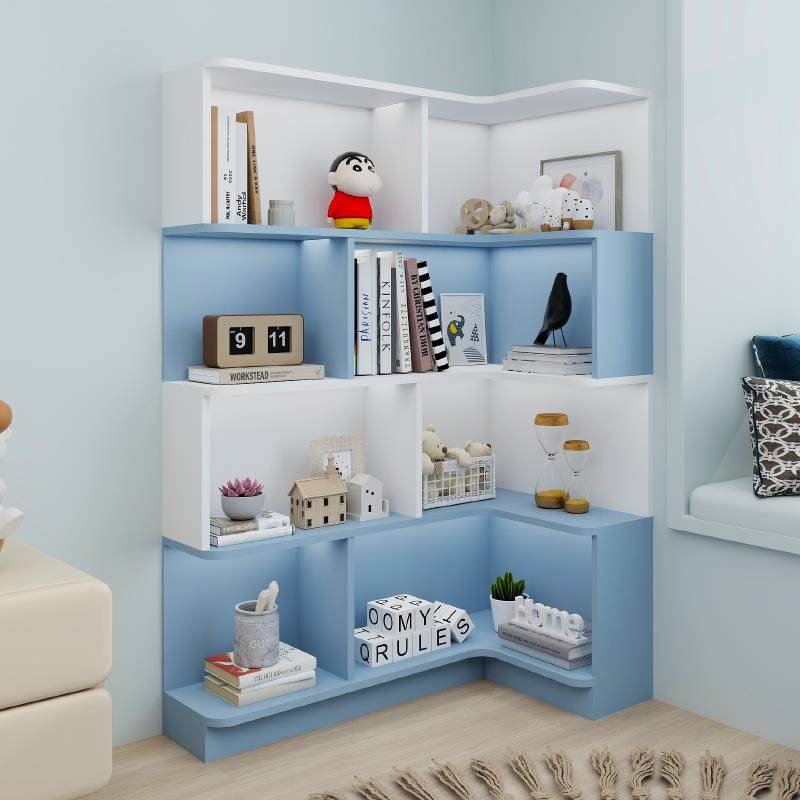 定制儿童房转角落地书柜靠墙一体书架置物架卧室拐角实木储物柜子 - 图0