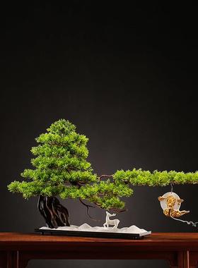 新中式禅意仿真迎客松盆景小摆件玄关办公室景观客厅绿植软装饰品